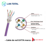 Cable Ethernet Cat7a - Cable de red redondo - Cable LAN 10Gbps 600MHz con conector RJ45